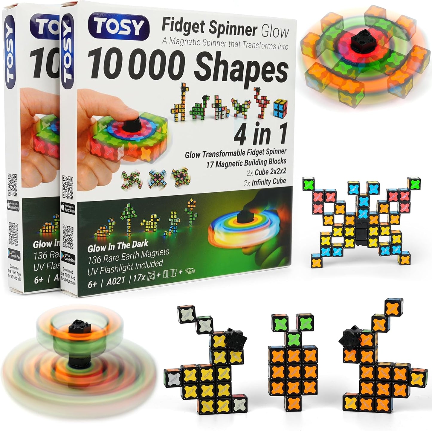 TOSY Magnet Fidget Spinner Mini - 8 Blocks, 3 in 1 Toy: Transformable Fidget Spinner, Infinity Cube, 2x2 Puzzle Cube, Easter Basket Stuffers for Kids/Adults, STEM Sensory Stress Relief Toy