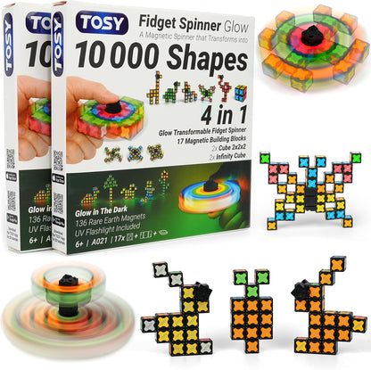TOSY Magnet Fidget Spinner Mini - 8 Blocks, 3 in 1 Toy: Transformable Fidget Spinner, Infinity Cube, 2x2 Puzzle Cube, Easter Basket Stuffers for Kids/Adults, STEM Sensory Stress Relief Toy