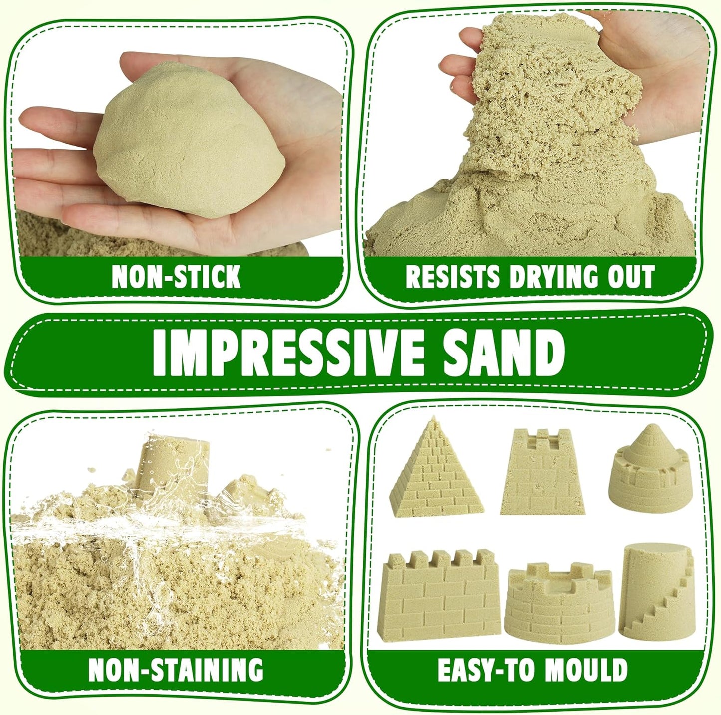 Billeeit Sand Construction Kit with Foldable 15 x 15 in Sand Box, 2.2 lbs Sensory Sand, 8 Trucks, Molds & Tools, Gift for Kids 3+