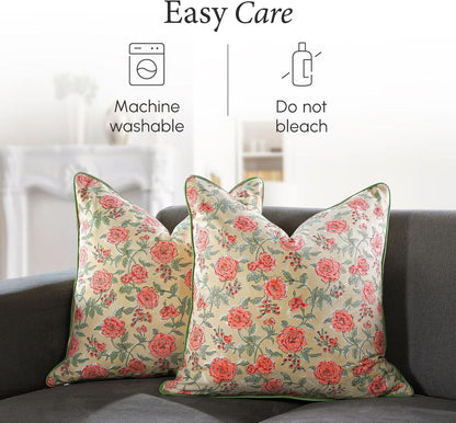 CPC 100% Cotton Throw Pillow Covers 18x18 Inch, Set of 2 Green Block Print Pattern Couch Pillow, Cute Boho Decorative Pillows for Living Room, Bedroom with Hidden Zipper- Agate Green
