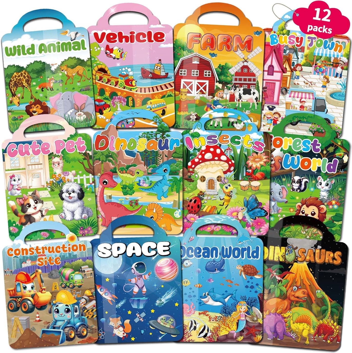 Kalysky 12 Set Reusable Sticker Books for Toddlers 2-4 1-3, Kids 3D Puffy Sticker Activity Books, Birthday Party Favors Goodie Bags Stuffer