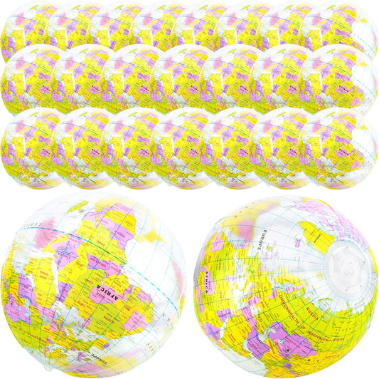 16 inches Inflatable Globe Blow up World Globe PVC Earth Beach Ball Globe Toys for Kids Swimming Pool Game Classroom Playing or Teaching Party Favors Decorations