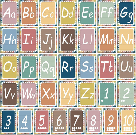 YIYDONG 36 Pieces Alphabet Line Bulletin Board Set ABC Number Flash Cards Wall Decorations for Pre-School Kindergarten Elementary Classroom Nursery Homeschool (Bright Colors)