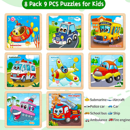Wooden Animals Puzzles for Toddlers 2-4, 8 Pack 9 PCS Jigsaw Puzzles for Kids 2-4, Wooden Puzzles for Toddlers 3-5, Animal Puzzles for Kids 3-5, Preschool Puzzles Learning Educational Sets Toys
