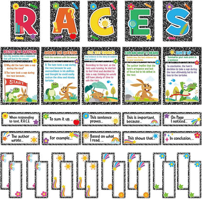 Outus 36 Pcs RACES Writing Strategy Bulletin Board Set, Alphabet Cutout Poster Sentence Starters Cards for Elementary School Classroom, Writing Display Wall Decoration Teacher Supply(Greenery)