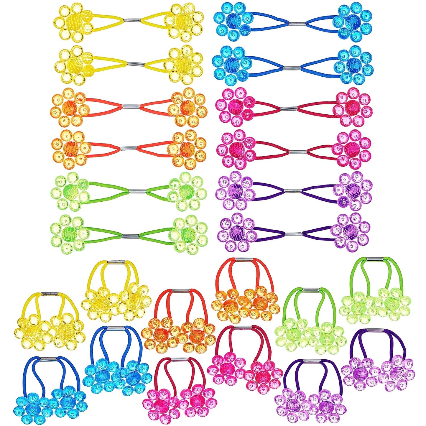20pc Ponytailers Balls Elastics 18mm Round Opaque Multicolored Twin Beads Bauble Holders Toddler Kids Braiding Styling