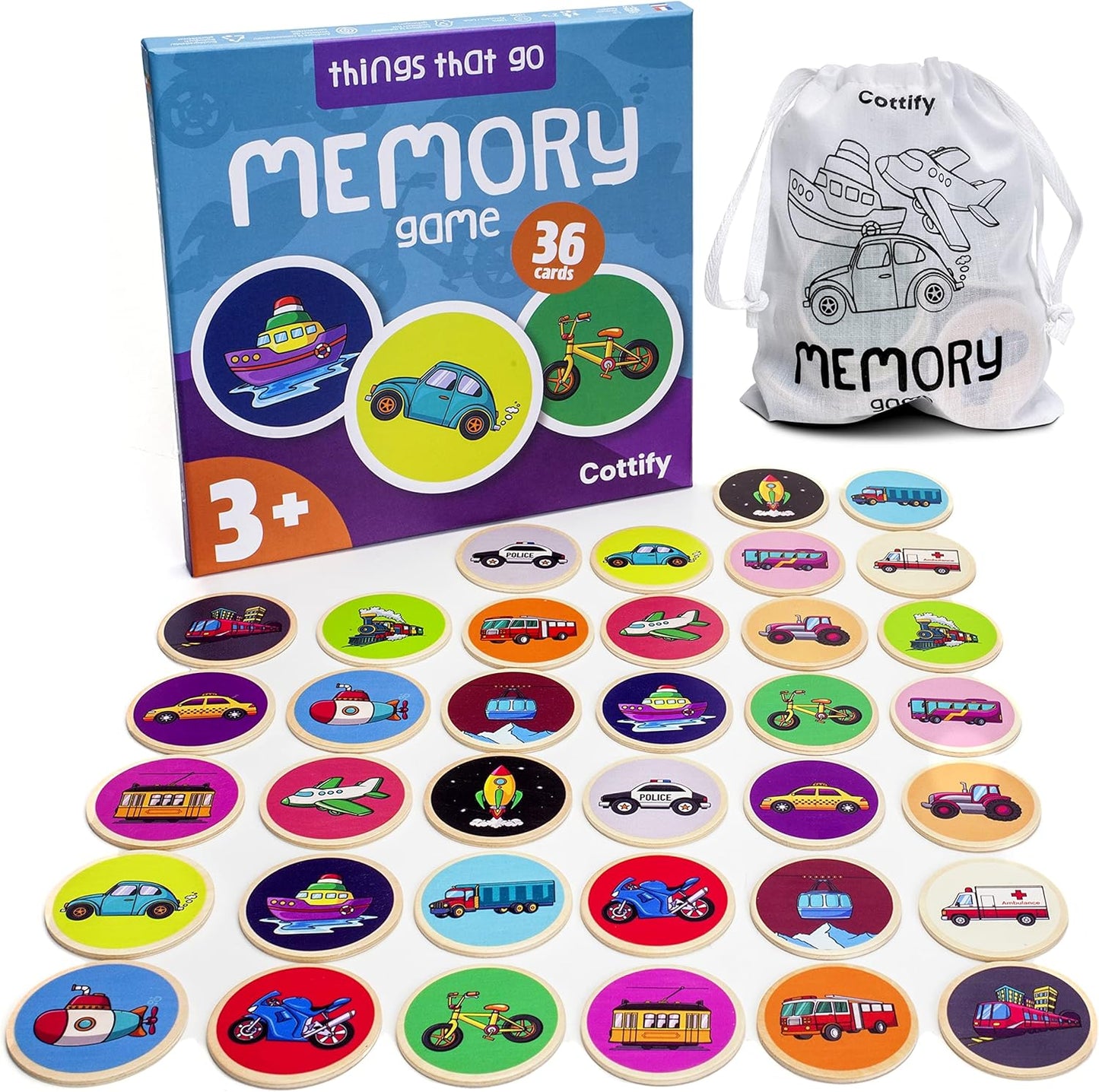 Montessori-Inspired Wooden Matching Game for Toddlers 2-4 Years - Durable, Scratch-Resistant 36 Card Set, Includes Carry Bag - Memory Game for Toddlers 2-4 Years - Cognitive Verbal Skills Development