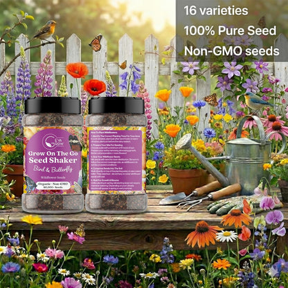 Mini Wildflower Seed Shaker - Save The Bees Seed Mix, by GevaGrow | 80,000+ Seeds | Pollinator & Bee Attracting Flower Seeds Bulk for Planting in Pots & Outdoor Gardens | 2 Ounce