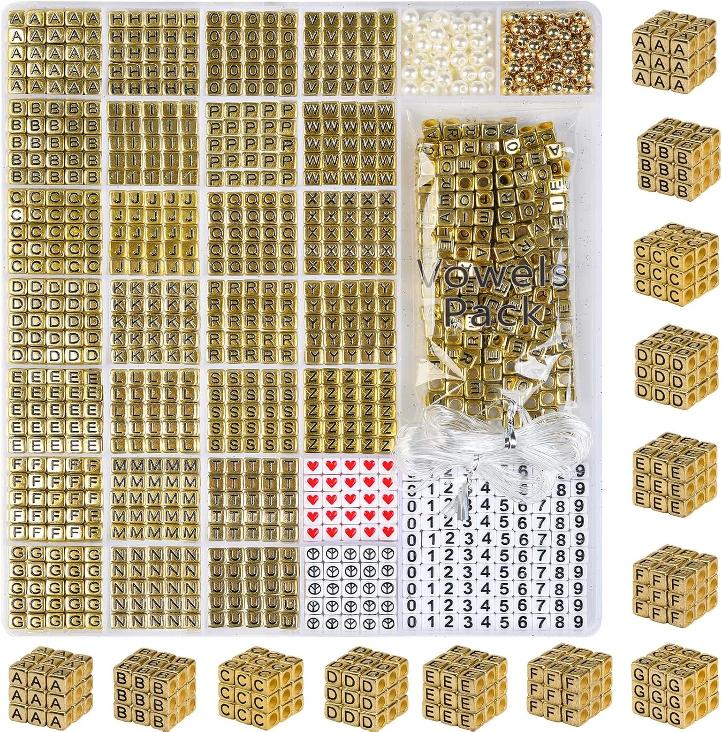 DoDoBeads 1270 Pcs Letter Beads Kit, White and Colorful Square Acrylic Alphabet Beads with Extra Vowels, Numbers & Spacers, Perfect for Friendship Bracelets