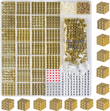 DoDoBeads 1270 Pcs Letter Beads Kit, White and Colorful Square Acrylic Alphabet Beads with Extra Vowels, Numbers & Spacers, Perfect for Friendship Bracelets