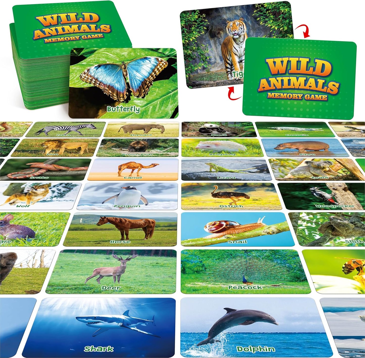 Hebayy Wild Animal Matching Game, 80 PCS Realistic Animal Memory Matching Cards for Toddlers 40 Pairs Real Animal Memory Cards Educational Toys for Preschool Boys & Girls 4 5 6 Years Old