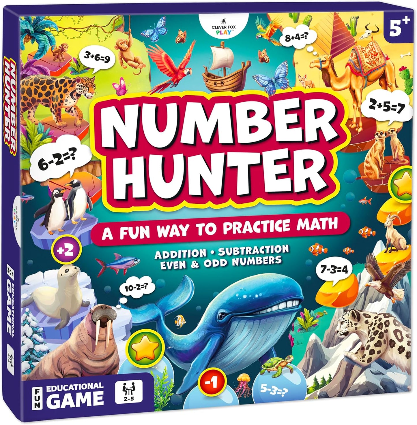 Clever Fox Play Number Hunter Math Board Game – Addition & Subtraction Math Game for Kids 5-7 Year Old – Fun Educational STEM Toy for 5+ Year Old, Kindergarten, 1st-3rd Grade, Homeschool & Family