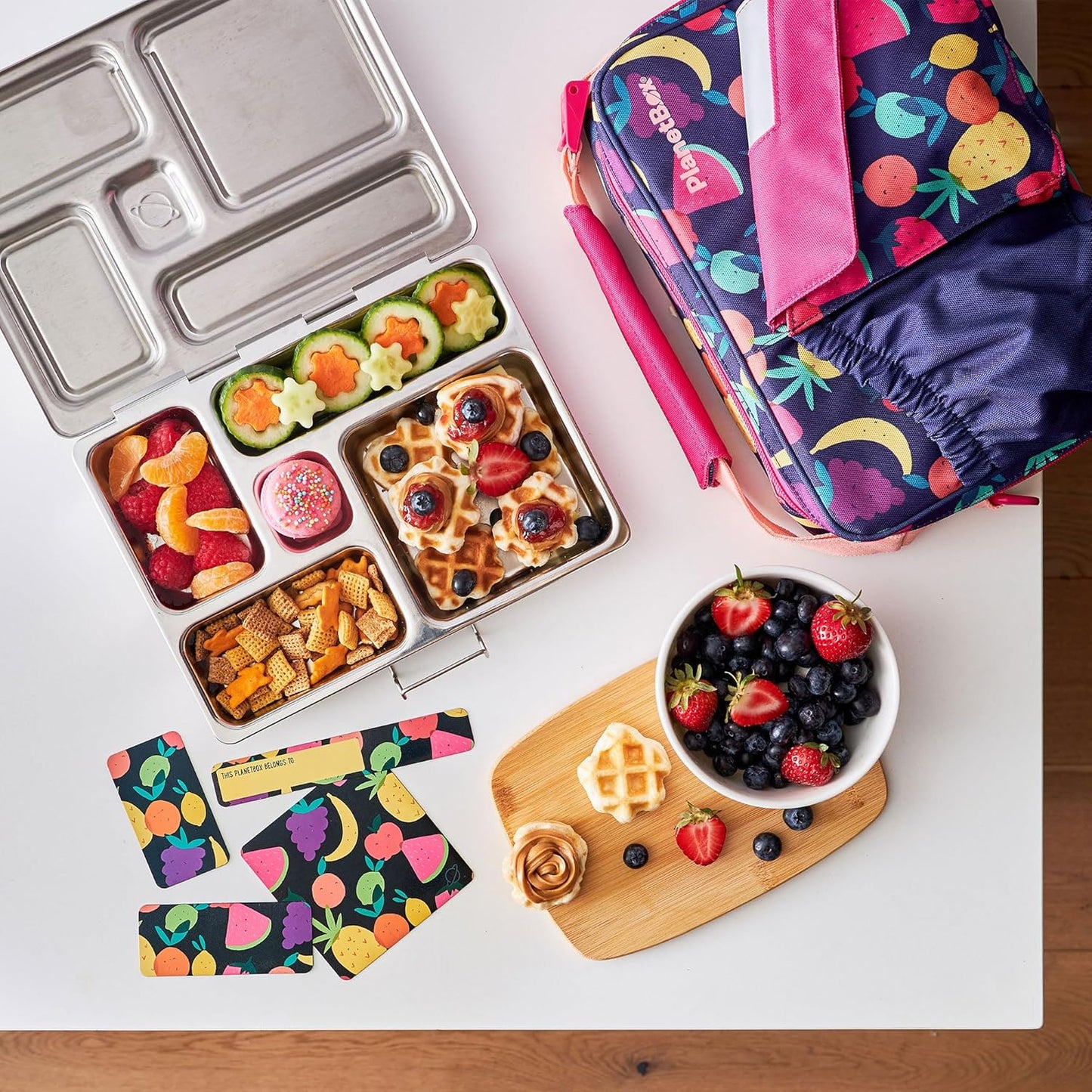PlanetBox Rover Stainless Steel Bento Box Style Lunch Box Kit for Youth with 5 Compartments – Butterflies Edition includes Insulated Lunch Bag, Leakproof Food Containers & Matching Magnets