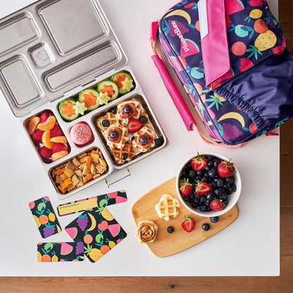 PlanetBox Rover Stainless Steel Bento Box Style Lunch Box Kit for Youth with 5 Compartments – Butterflies Edition includes Insulated Lunch Bag, Leakproof Food Containers & Matching Magnets