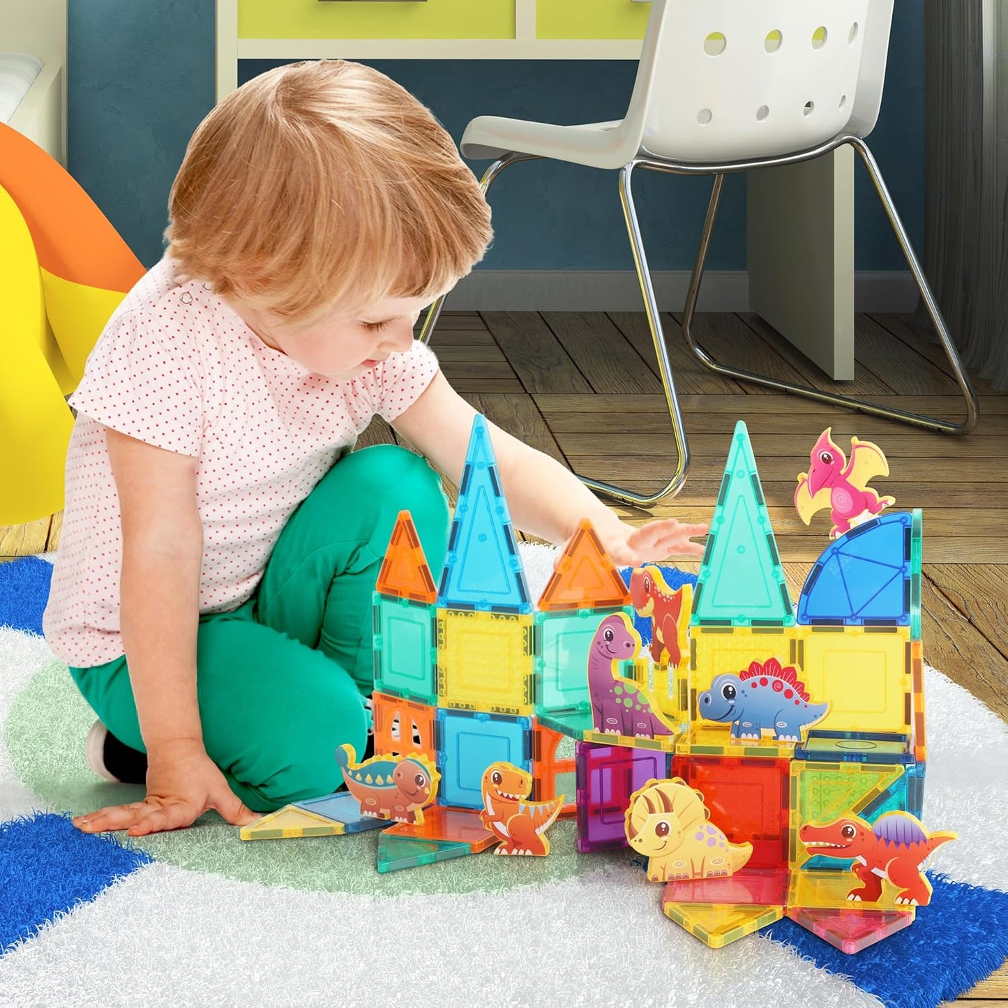 PicassoTiles Magnetic Tile Building Blocks Add On 8 Magnetized Action Figures Construction Vehicles & Zoo Animal Theme Compatible with Magnet Tiles Sets STEM Learning Toy for Boys & Girls Age 3+ PTA21