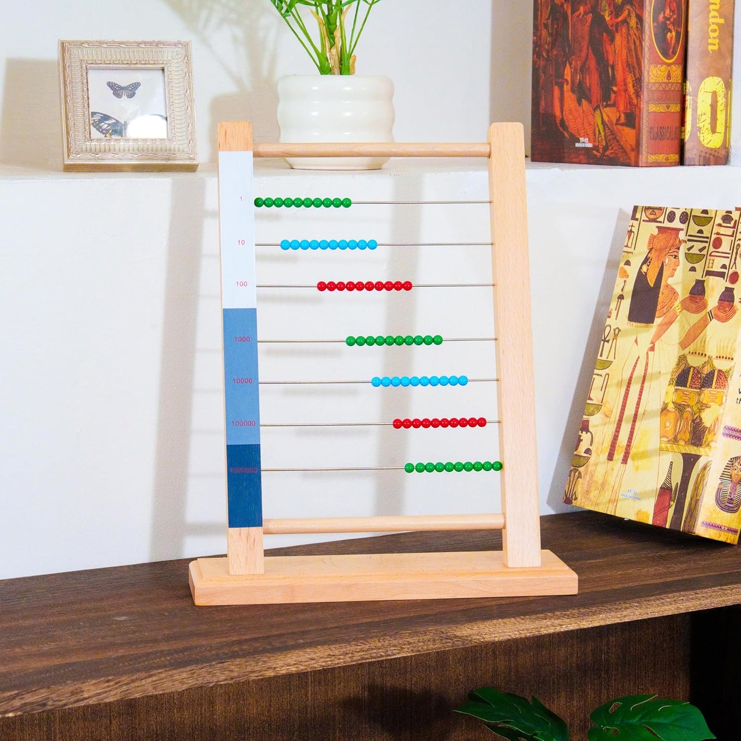 Premium Montessori Small Bead Frame,9.1in Solid Beechwood Math Toy for Ages 5-9, Teaching Aids for Addition Subtraction with Carrying Borrowing, Homeschool & Classroom Educational Gift for Kids