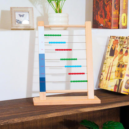 Premium Montessori Small Bead Frame,9.1in Solid Beechwood Math Toy for Ages 5-9, Teaching Aids for Addition Subtraction with Carrying Borrowing, Homeschool & Classroom Educational Gift for Kids