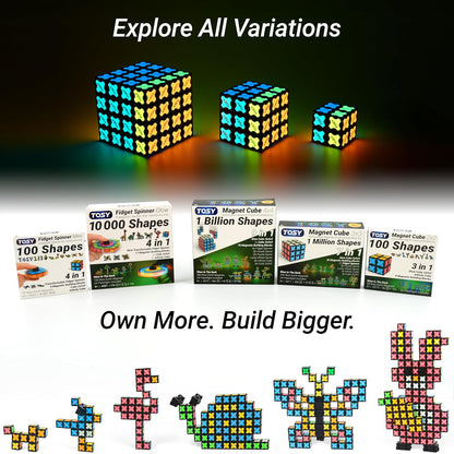 TOSY Magnet Cube 2x2 - 8 Blocks, 2in1 Toy: 2x2x2 Puzzle Cube and Customizable Infinity Cube, Easter Basket Stuffers Gifts for Kids/Grandkids, Glowing w/ UV Flashlight, STEM Toy, 2-Pack