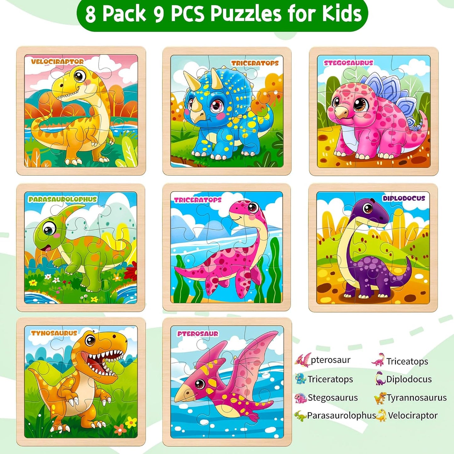 Wooden Animals Puzzles for Toddlers 2-4, 8 Pack 9 PCS Jigsaw Puzzles for Kids 2-4, Wooden Puzzles for Toddlers 3-5, Animal Puzzles for Kids 3-5, Preschool Puzzles Learning Educational Sets Toys