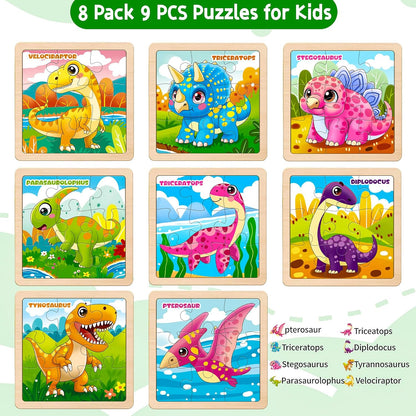 Wooden Animals Puzzles for Toddlers 2-4, 8 Pack 9 PCS Jigsaw Puzzles for Kids 2-4, Wooden Puzzles for Toddlers 3-5, Animal Puzzles for Kids 3-5, Preschool Puzzles Learning Educational Sets Toys