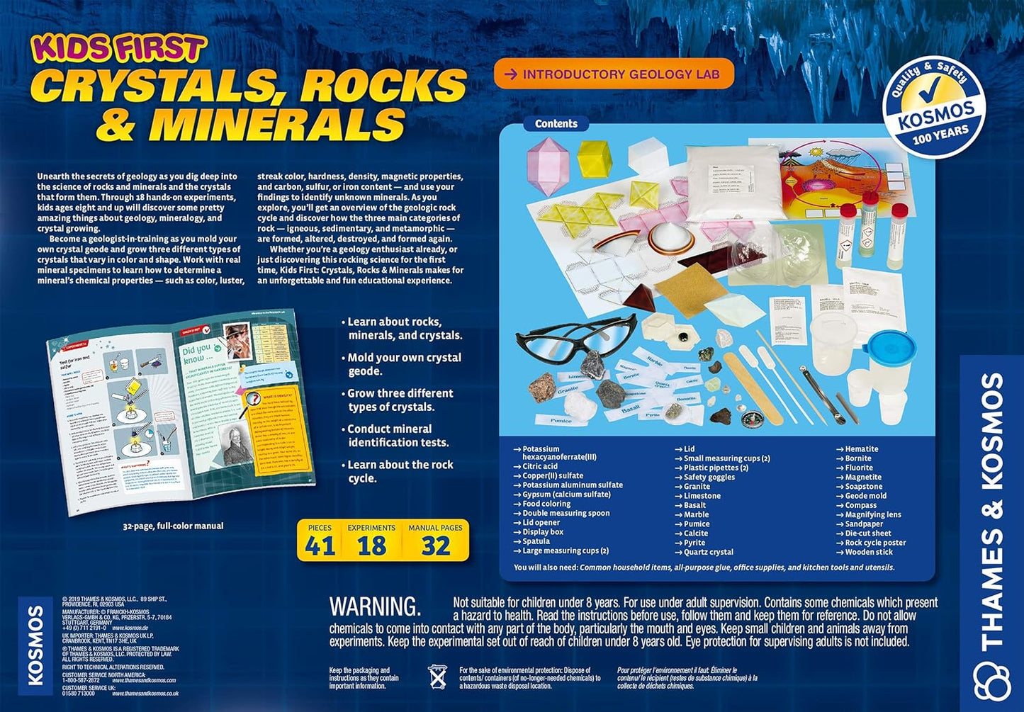 Thames & Kosmos Kids First Crystals, Rocks & Minerals Science Experiment Kit, Intro to Geology, Mineralogy & Crystal Growing for Early Learners