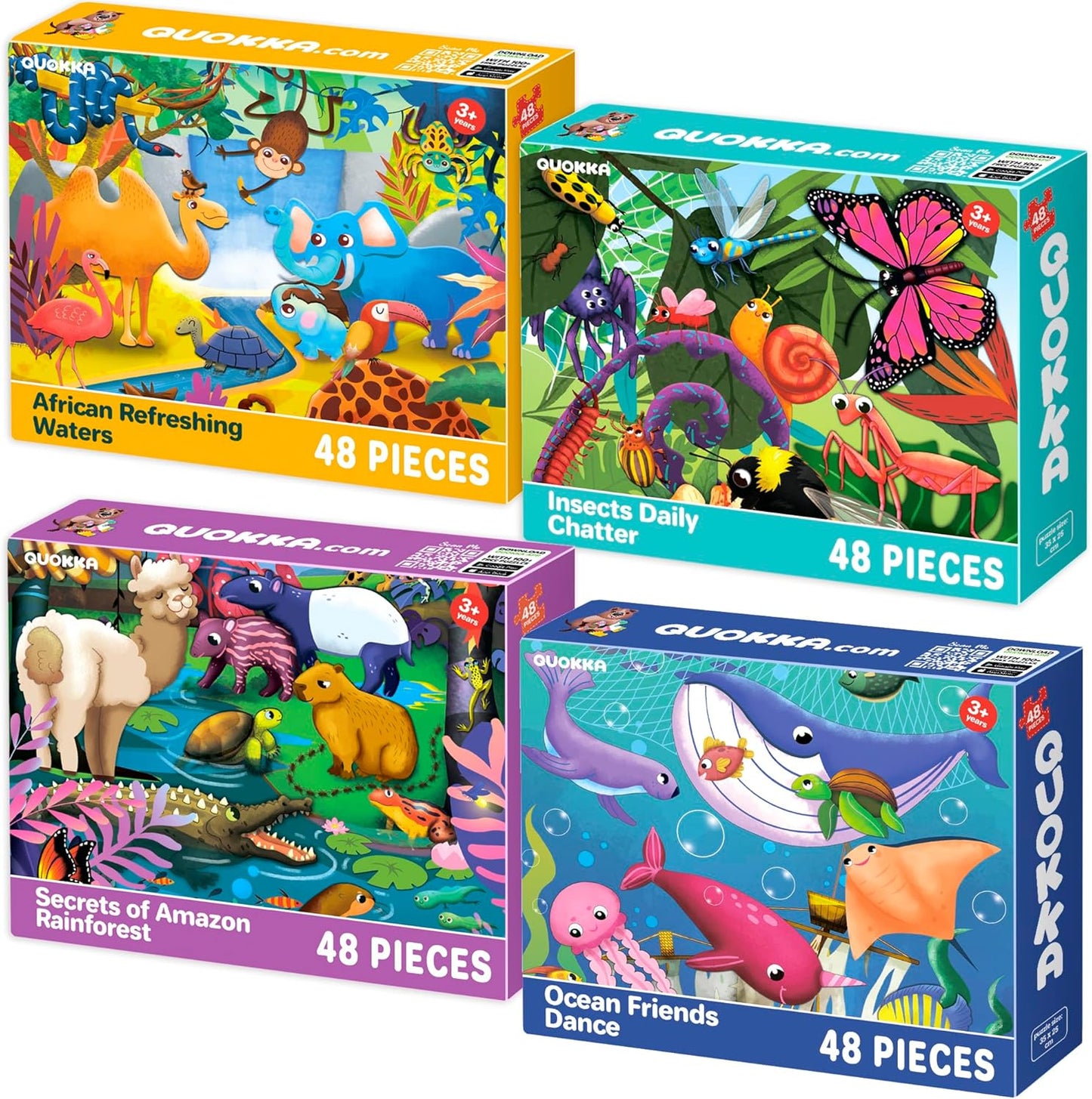 QUOKKA Puzzles for Kids Ages 4-6 – 4 x 48 Pieces Jigsaw Puzzles for Toddlers 2-4 – Children's Game Ages 3-5 for Learning Farm Animals – Educational Preschool Toy for Boys and Girls 4-8 Years Old