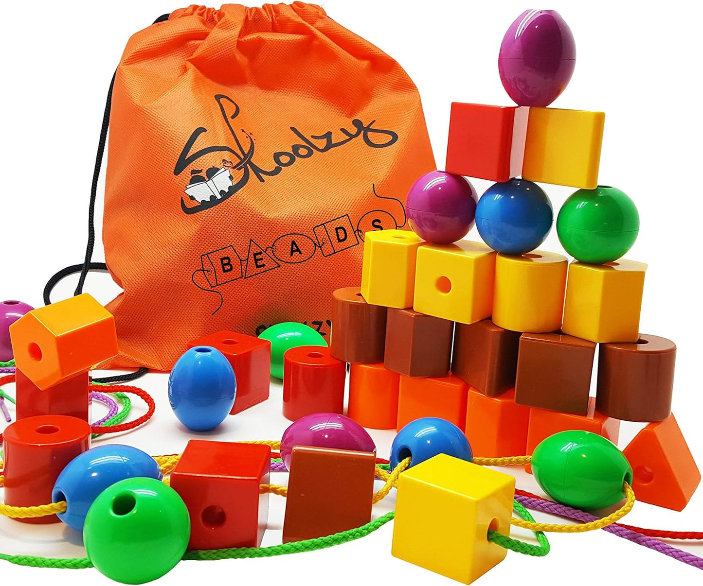 Skoolzy Toys for 3 Year Old Girls and Boys - Lacing Beads and Stacking Peg Board Montessori Toys for Toddlers