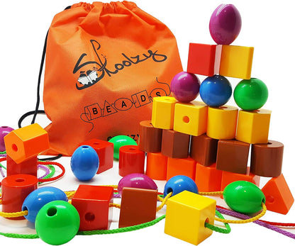 Skoolzy Toys for 3 Year Old Girls and Boys - Lacing Beads and Stacking Peg Board Montessori Toys for Toddlers