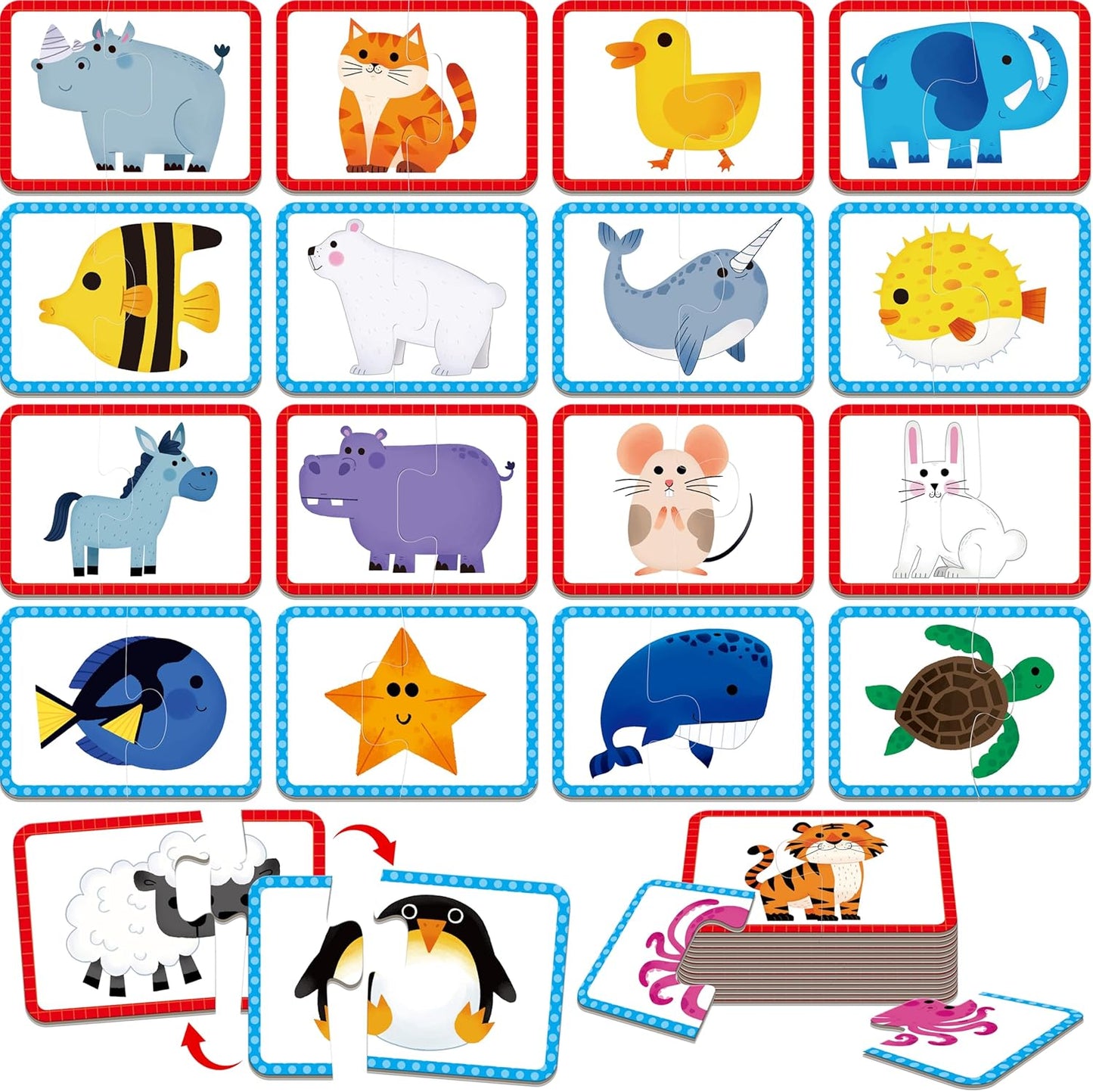 48 Food Matching Puzzles with Error-Correction Mechanism Pre-Primer in 2 Pieces, Perfect for Preschool Learning (24 Blocks Double Sided)