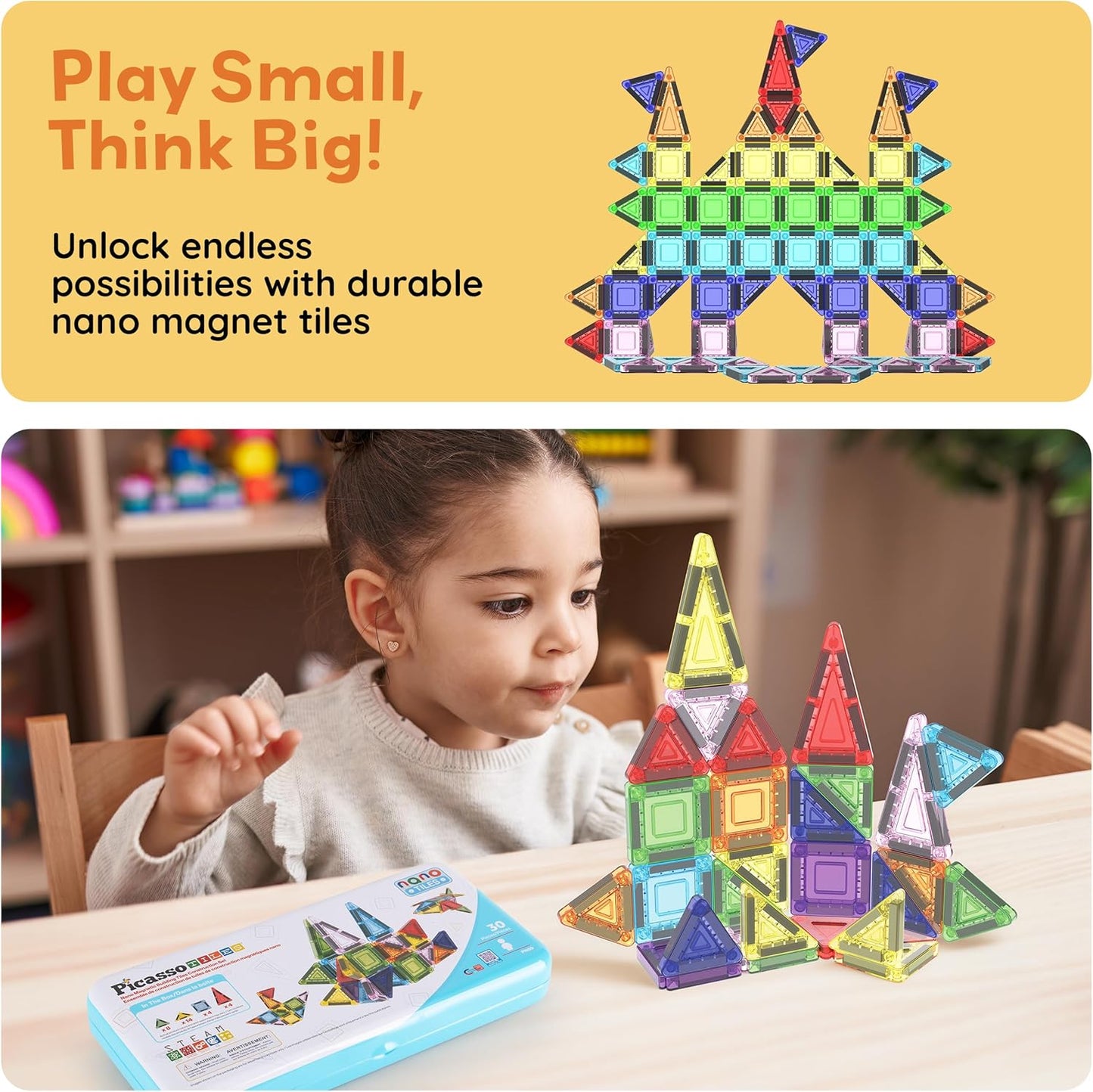 PicassoTiles Window and Door Clip On Magnetic Blocks Magnet Tiles Magnets Building Tile Construction Toy Set STEM Education Toys Learning Kit Stacking Block Playset Boys & Girls Age 3+ PT30