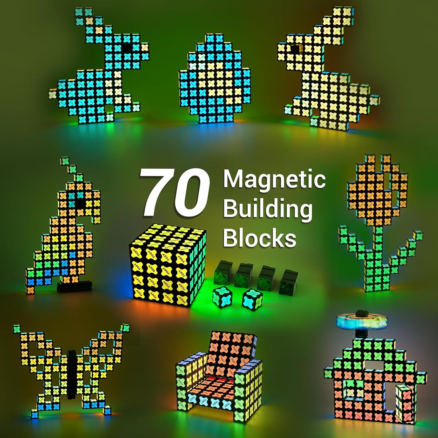 TOSY Magnet Cube 2x2 - 8 Blocks, 2in1 Toy: 2x2x2 Puzzle Cube and Customizable Infinity Cube, Easter Basket Stuffers Gifts for Kids/Grandkids, Glowing w/ UV Flashlight, STEM Toy, 2-Pack