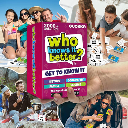 QUOKKA Board Games for Kids 8-12 and Family - Set of 4 Who Knows It Better? - 2000+ Questions Across Biology, Culture, STEM and Math - Educational Trivia Cards for Learning and Game Night