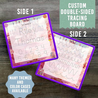Kid's Name Tracing Board | Dry Erase Letter Tracing | Reusable Name Board | Alphabet Letters | Personalized | Candy Theme