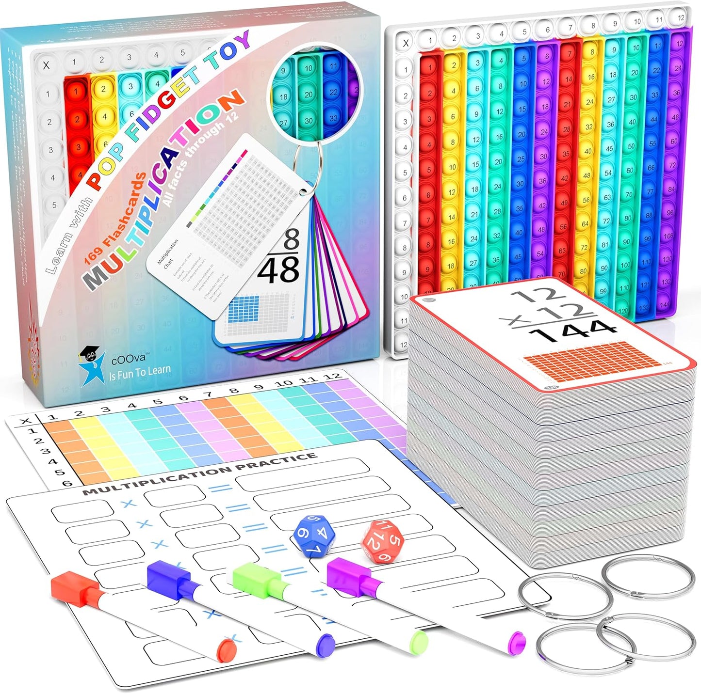 COOVA Math Games for Kids - Math Flash Cards - Interactive Practice Kit Pop It Practice with Addition, Subtraction, Multiplication & Division - Ideal for Learning and Skill Building.