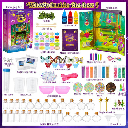 CARTELL Fairy Magic Potions Kit for Kids, Upgraded 26 DIY Mixed Magic Wizard Potion Bottles, Mystery Potions Craft Kit, Christmas Decorations Birthday Gifts for Age 6 7 8 9 10+ Year Old Girls Boys