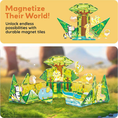 PicassoTiles Magnetic Tile Building Blocks Add On 8 Magnetized Action Figures Construction Vehicles & Zoo Animal Theme Compatible with Magnet Tiles Sets STEM Learning Toy for Boys & Girls Age 3+ PTA21