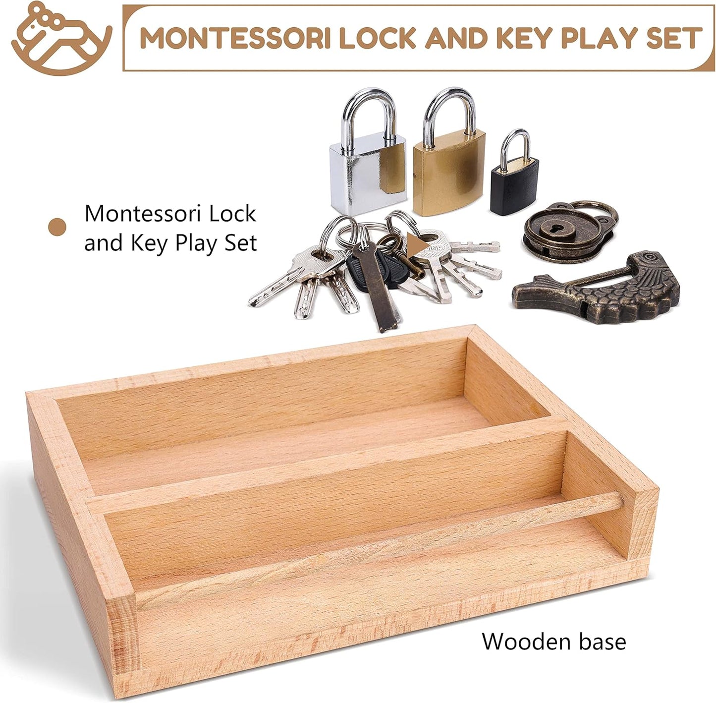 Woodtoe 8 PCS Montessori Lock and Key Toy, Montessori Toys for Toddlers 3 4 5 Year Old, Kids Tool Set, Montessori Materials Preschool Learning Toy, Fine Motor Skill, Educational Toys for Boy Girl 3-6