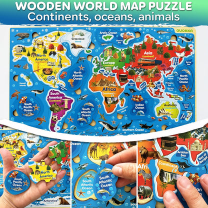 QUOKKA Puzzles for Kids Ages 4-6 - Realistic USA Map Wooden Puzzles for Toddlers 3-5 - Montessori Wood Educational Toys for 2-4 Years Old - United States Geography Learning Games for Kids 6-8