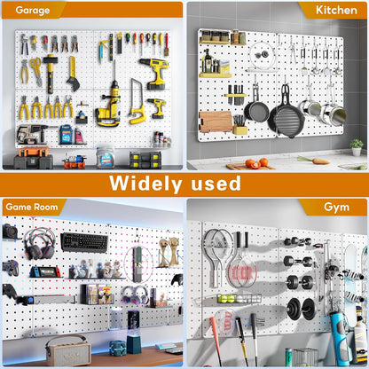 Peg Board, 112PCS Heavy Duty Metal Pegboard with Hooks, 6 Pack Black Peg Board Panels, 60lbs Load Capacity Each, Pegboard Wall Organizer for Garage, Workshop, Kitchen, Craft Rooms