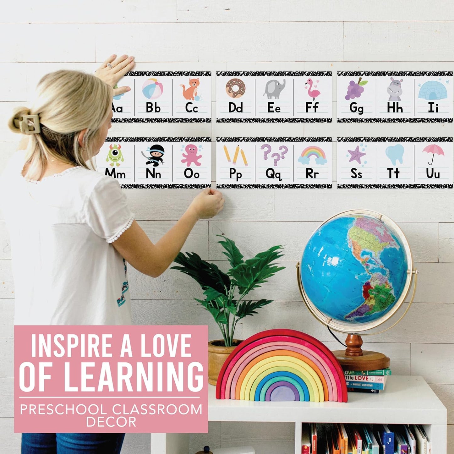 Hadley Designs Alphabet for Classroom Wall Decor - ABC Posters for Classroom Wall Chart Preschool & Kindergarten, ABC Letters & Number Line Elementary, Alphabet Cards, Varsity Letter Classroom Decor