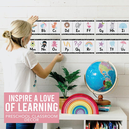 Hadley Designs Alphabet for Classroom Wall Decor - ABC Posters for Classroom Wall Chart Preschool & Kindergarten, ABC Letters & Number Line Elementary, Alphabet Cards, Varsity Letter Classroom Decor