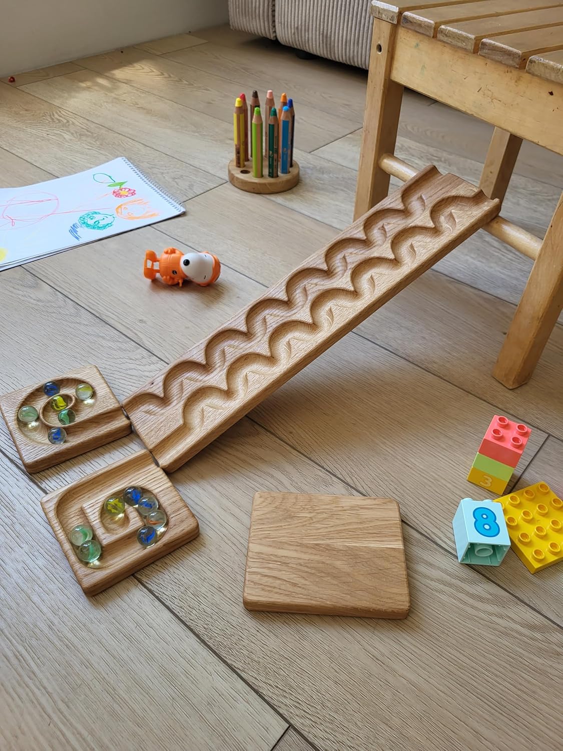 Wooden Marble Run Track “Wind” Race Machine Set Wooden Maze Board Ball Run Montessori Gift for Kids Wave Course Winding Track Toy