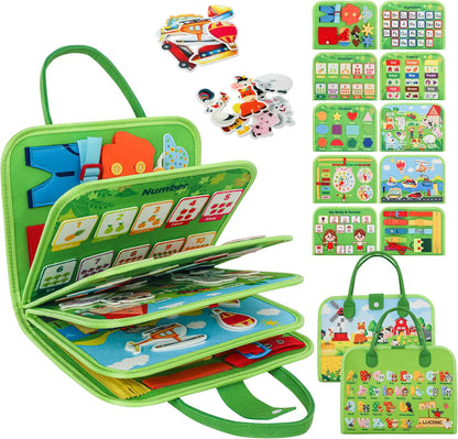 Toddler Busy Board Montessori Toys for 3 Year Old Birthday Gifts for Kids 10 Pages in 1 Soft Felt Activity Book Develop Fine Skills Educational Learning Sensory Travel Toys for Airplane Car
