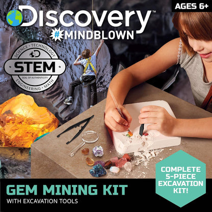 Discovery™ Gemstone Mining Kit - Excavate Real Gems & Rock Minerals, Fun DIY STEM Experiment, Educational Geology Activity Toy, Safe Non-Toxic Kids Learning Set Gift, Chisel Magnifying Glass Tools