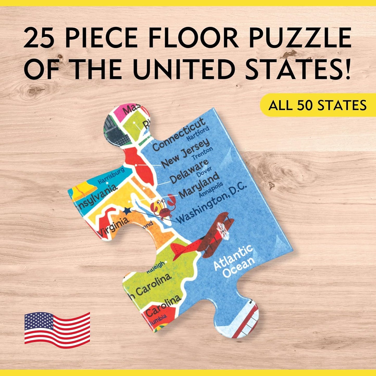 Mudpuppy Map Of USA - Jumbo 25 Piece Jigsaw Floor Puzzle Featuring States, Capitals, and More!