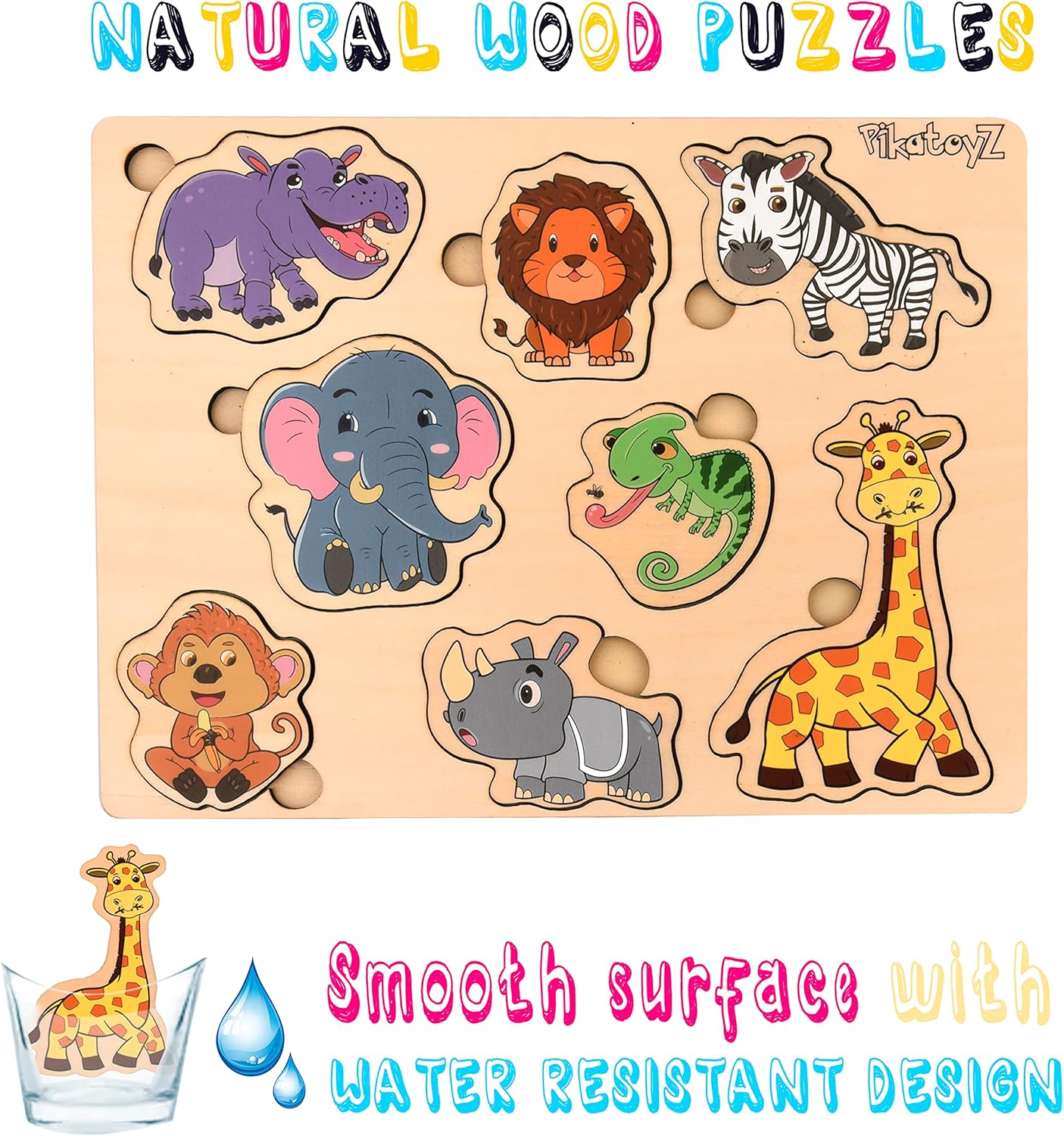 Pikatoyz® Wooden Puzzles for Toddlers 1-3 – Montessori Educational and Learning Toys – Wooden Baby Puzzle for Kids 1 Year and Up – Developmental Toys – Baby Puzzles for Early Learning