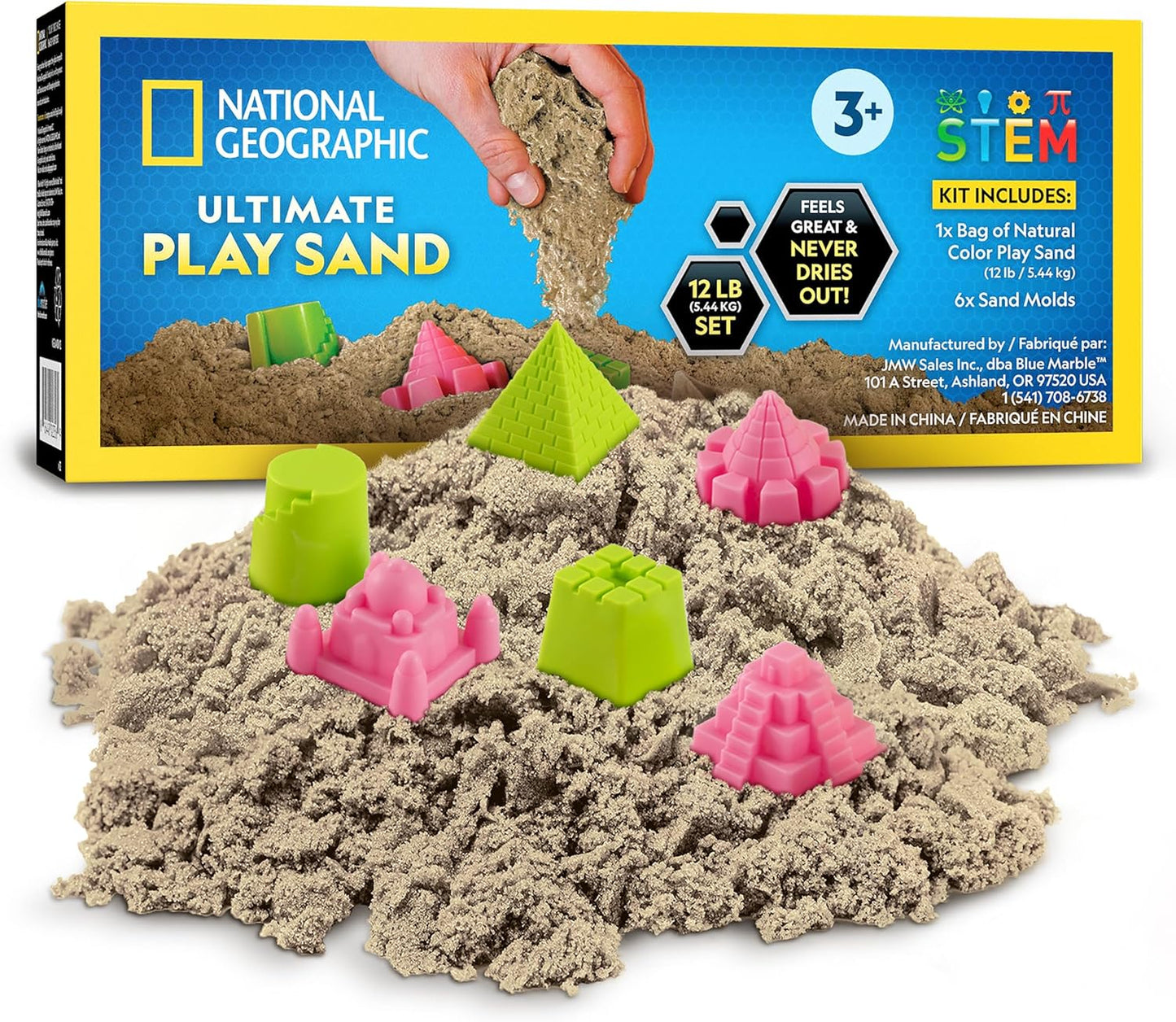 National Geographic Moon Sand - 24 Lb. Bulk Play Sand Kit with 6 Castle Molds (Blue) - A Fun No Mess Sensory Activity, Kids Fake Sand Play Set, Sensory Bin Filler