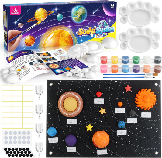 Solar System Project Kit for Kids, Solar System Model Toy Kit for Kids, Learn School Space Planet Science Project of Mix Foam Balls, Planet Felt Board, Brushes, Adhesive Hooks, Instruction