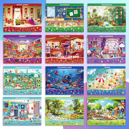 Search and Find Books for Kids Ages 3-5; Road Trip Activities for Ages 4-8, 24 Themes Activity Book with 2 Dry Erase Markers
