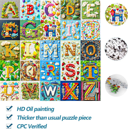 Bgraamiens-NO Y-Patchwork Alphabet Collage Jigsaw Puzzle with NO Y- Funny and Colorful Jigsaw 1000 Pieces for Adults